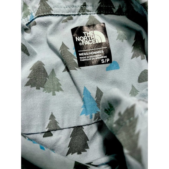 The North Face Shirt Men Size Small Button Down Short Sleeve Casual Print Blue - Picture 3 of 4